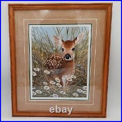 Baby Deer Framed Print Limited Edition Signed COA Spring Meadow White Tailed Faw