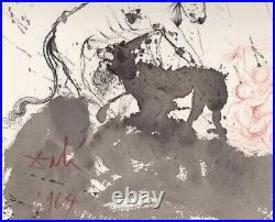 DALI 1967 Signed Original Limited Biblia Sacra Lion & Ox Grazing Framed COA