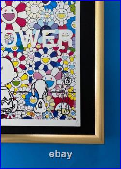 DEATH NYC Hand Signed LARGE Print COA Framed 16x20in Snoopy Murakami Flowers