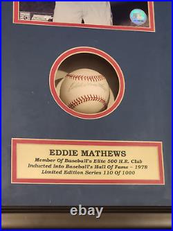 Eddie Mathews Signed Baseball Shadow Box Stacks of Plaques COA Limited Edition
