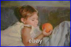 Garmash Boy with Orange Hand Embellished Giclee on Canvas! Includes a COA
