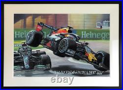Hamilton & Verstappen F1 Crash Limited Edition Large Framed Giclee Print COA