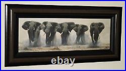 JONATHAN TRUSS (b. 1960) Large Limited Edition Canvasboard Print Elephants + COA