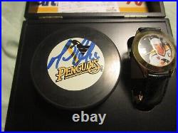 NHL Mario Lemieux Limited Addition Signed Puck And Fossil Watch #5000 With Coa