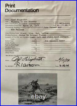 Olaf Wieghorst Missing in the Roundup Limited Edition Print COA Cowboys 275/1000