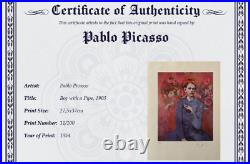 Pablo Picasso, Original Hand-signed Lithograph with COA & Appraisal of $3,500