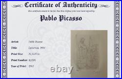 Pablo Picasso, Original Hand-signed Lithograph with COA & Appraisal of $3,500