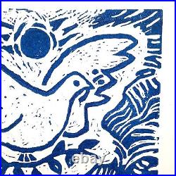 Pablo Picasso Original Linocut Block Artwork Blue Dove Of Peace WithCOA unframed