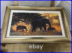 ROLF HARRIS (1930-2023) Framed Limited Edition Print Elephants Backlit Gold +COA