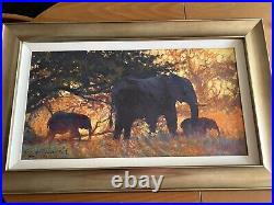 ROLF HARRIS (1930-2023) Framed Limited Edition Print Elephants Backlit Gold +COA