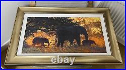 ROLF HARRIS (1930-2023) Framed Limited Edition Print Elephants Backlit Gold +COA