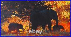 ROLF HARRIS (1930-2023) Framed Limited Edition Print Elephants Backlit Gold +COA