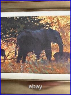 ROLF HARRIS (1930-2023) Framed Limited Edition Print Elephants Backlit Gold +COA