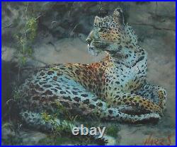 ROLF HARRIS Large Limited Edition Canvas Print on Board Reclining Leopard + COA