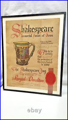 Scarce Royal Doulton Collectors Limited Edition XL Shakespeare Jug Signed w COA