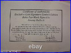 Star Wars Jeremy Bulloch Signed Boba Fett Mask Don Post 1995 COA Limited 113/500