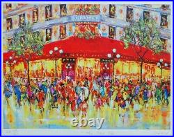 The Red Café Duaiv FRAMED Hand Signed Lithograph Paper COA Limited Edition