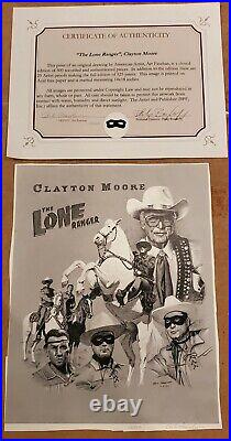 Vtg Orig Lone Ranger Clayton Moore Art Limited Edition Print 13/500 Signed COA